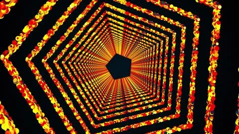 Hexagonal rings of colorful round particles form an endless tunnel, computer Stock Illustration