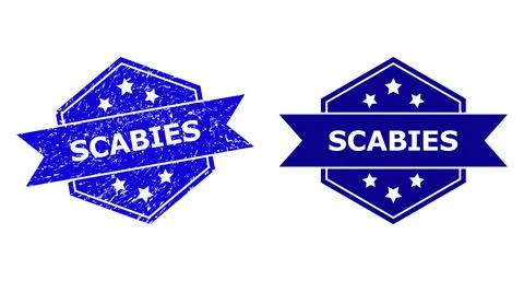 Hexagonal SCABIES Stamp with Rubber Surface and Clean Variant Stock Illustration