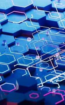 Hexagonal scientific and technological materials, 3d rendering. Illustrazione stock