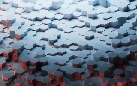 Hexagonal scientific and technological materials, 3d rendering. Illustrazione stock