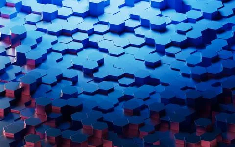 Hexagonal scientific and technological materials, 3d rendering. Illustrazione stock