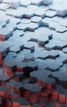 Hexagonal scientific and technological materials, 3d rendering. Illustrazione stock