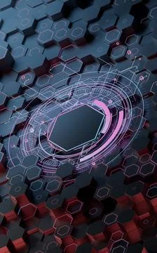 Hexagonal scientific and technological materials, 3d rendering. Illustrazione stock