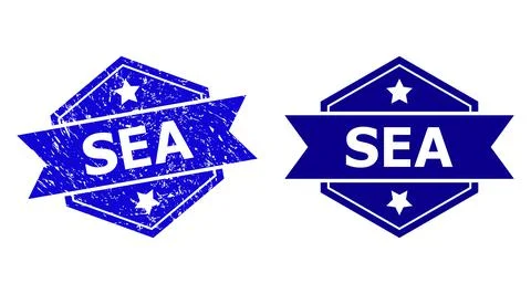 Hexagonal SEA Stamp with Corroded Style and Clean Version Stock Illustration