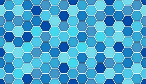 Hexagonal seamless blue and white tiles texture. Hexagon pool tile pattern. Stock Illustration