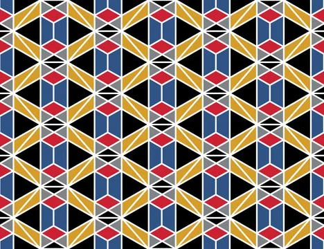 Hexagonal seamless geometric pattern with mixed shapes Stock Illustration