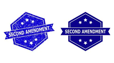 Hexagonal SECOND AMENDMENT Stamp Seal with Corroded Surface and Clean Version Stock Illustration