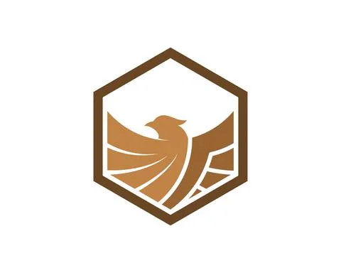 Hexagonal shape with abstract spread wings eagle inside Illustrazione stock