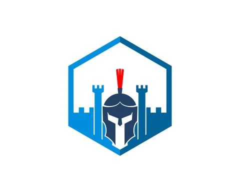 Hexagonal shape with fortress and spartan helmet Stock Illustration