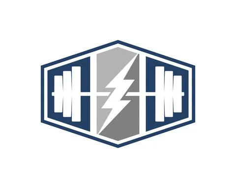 Hexagonal shape with gym barbell and lightning inside Stock Illustration