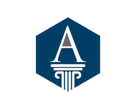 Hexagonal shape with A letter initial and law pillar inside 스톡 일러스트