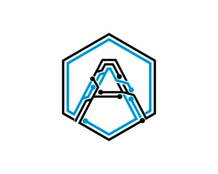 Hexagonal shape with A letter initial circuit Stock Illustration