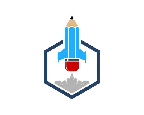 Hexagonal shape with rocket pencil inside Stock Illustration