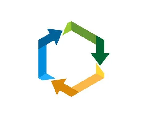 Hexagonal shape with three upside down arrow Illustrazione stock