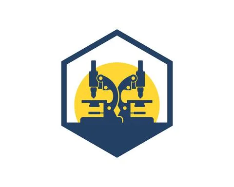 Hexagonal shape with two laboratory microscope inside Illustrazione stock