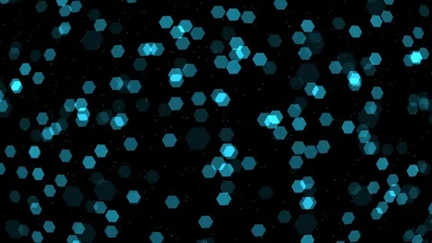 Hexagonal-shaped deep sky blue colored particles on black background Video stock 124885842