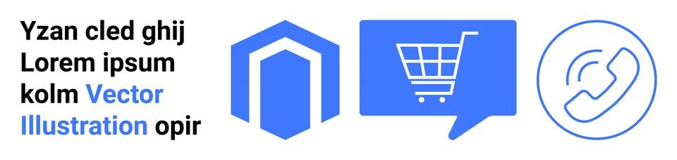 Hexagonal shapes alongside speech bubble with shopping cart and phone handset 스톡 일러스트