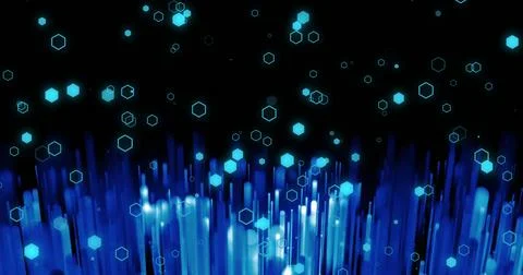 Hexagonal shapes and vertical lines image over dark background Foto stock