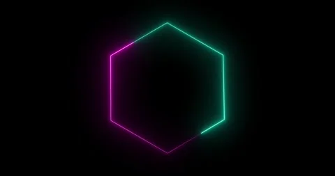 Hexagonal shapes frame abstract composition features glowing neon lines forming Stock Footage 337246007