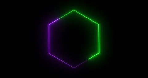 Hexagonal shapes frame abstract composition features glowing neon lines forming Stock Footage 337246021