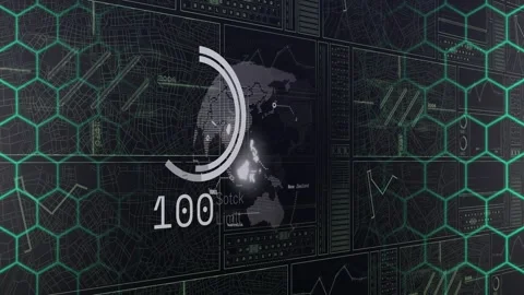 Hexagonal shapes over digital interface with data processing against globe on Stock Footage 328302069