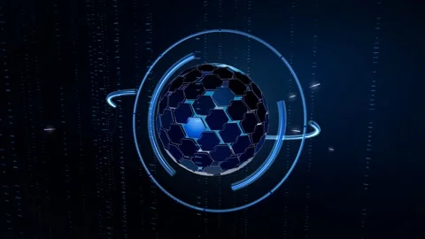 Hexagonal Shield Dome With Scanning Arc Sweep And Floating Cipher Columns Stock Footage 342912422