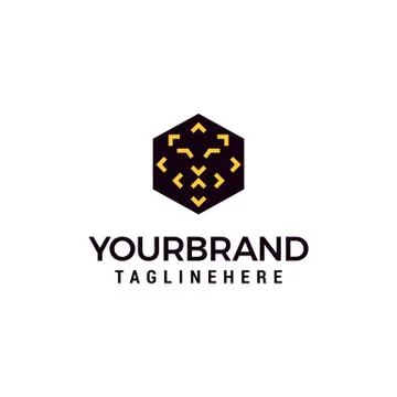 Hexagonal simple lion head logo template design. Stock Illustration