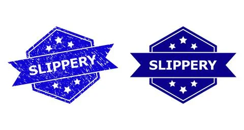 Hexagonal SLIPPERY Watermark with Grunge Surface and Clean Version Stock Illustration