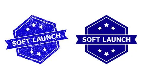 Hexagonal SOFT LAUNCH Stamp Seal with Scratched Style and Clean Version 스톡 일러스트