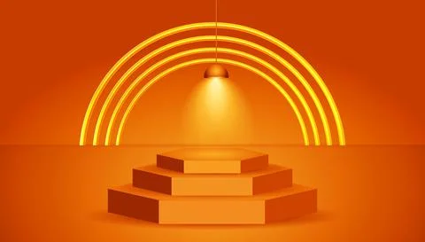 Hexagonal Stage podium with lighting, Stage Pedestal Podium for Award Ceremony. Stock Illustration