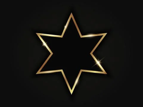 Hexagonal star golden sparkling frame isolated on black background. Stock Illustration