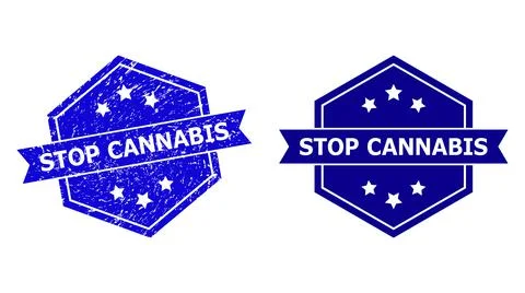 Hexagonal STOP CANNABIS Stamp with Unclean Surface and Clean Variant Ilustración de archivo