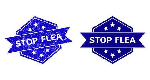 Hexagonal STOP FLEA Seal with Grunged Surface and Clean Version Stock-Illustration