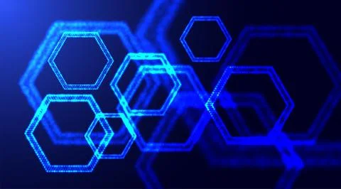 Hexagonal technology abstract background. Glowing neon particles honeycomb Stock Illustration