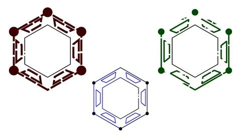 Hexagonal technology elements, abstract geometry vectors, digital frame graph Stockillustratie