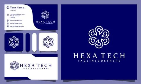 Hexagonal technology logos design vector illustration with line art style vin Illustrazione stock