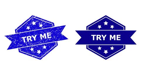 Hexagonal TRY ME Stamp with Scratched Style and Clean Version Illustrazione stock