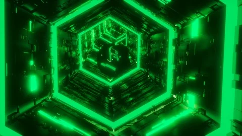 Hexagonal tunnel abstract motion background. A specular polyhedron followed by Stock Footage 126413364