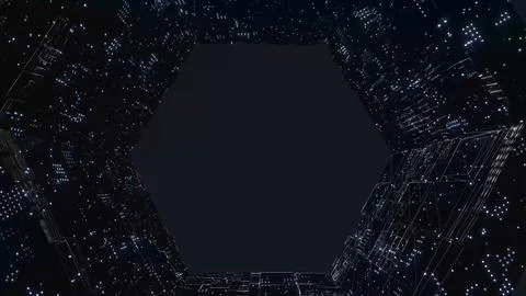 Hexagonal tunnel of tech panels and lights, 4K illustration Stock Illustration