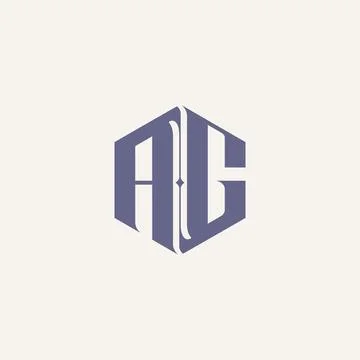 Hexagonal typography AG initial letter purple color Stock Illustration