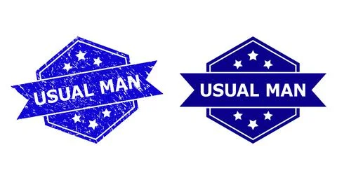 Hexagonal USUAL MAN Stamp Seal with Unclean Texture and Clean Version Stock Illustration