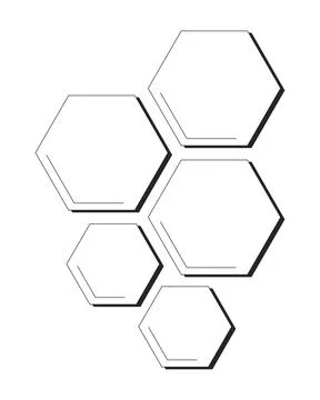Hexagonal wall decor tiles 2D line object Stock Illustration
