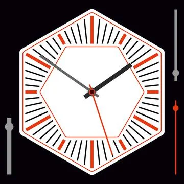 Hexagonal watch dial without numbers. Hour, minute and second hands. Vector Stock Illustration