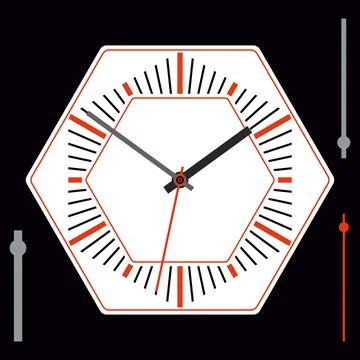 Hexagonal watch dial without numbers. Hour, minute and second hands Stock-Illustration