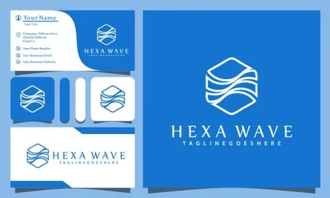 Hexagonal waves logos design vector illustration with line art style vintage, Stock Illustration