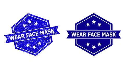 Hexagonal WEAR FACE MASK Stamp Seal with Scratched Texture and Clean Variant Stock Illustration