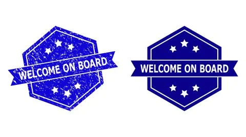 Hexagonal WELCOME ON BOARD Stamp Seal with Unclean Texture and Clean Version Stock Illustration