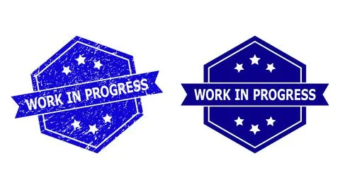Hexagonal WORK IN PROGRESS Stamp Seal with Unclean Texture and Clean Variant Stockillustratie
