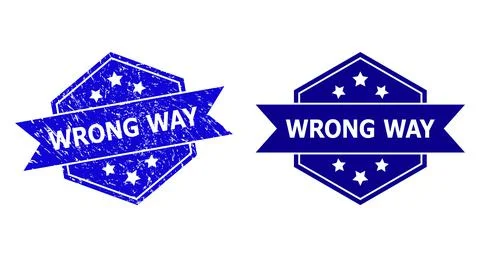 Hexagonal WRONG WAY Watermark with Unclean Style and Clean Version Illustrazione stock