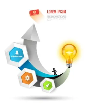 Hexagons bulb arrow  template with icons Stock Illustration